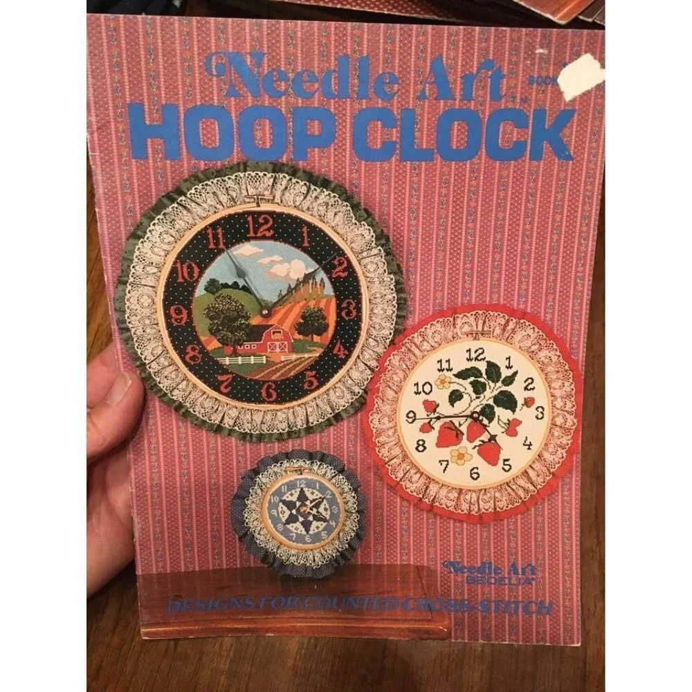 2 Pieces Vintage 1984 Cross Stitch Hoop Clock Craft Books Needle Art